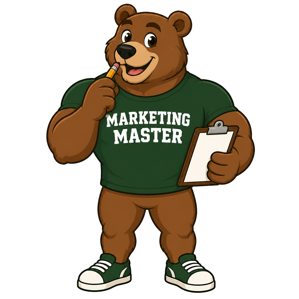 Papa Bear Barry mascot holding a clipboard